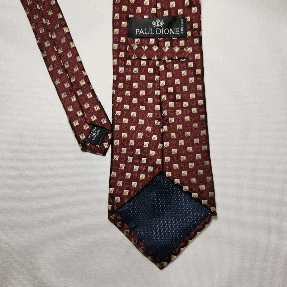 Paul Dion Signature‎ Mens Necktie 100% Silk Burgundy / Gold 60